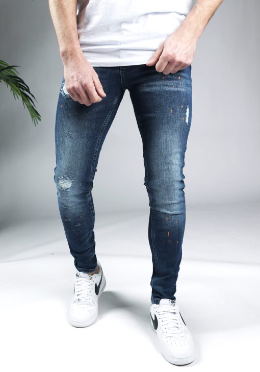 Voorkant Malelions donkerblauwe heren skinny jeans met damaged uitstraling.
