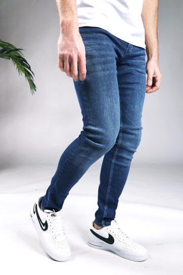 Rechter zijkant Purewhite The Jone Jeans Mid Blue heren skinny jeans.