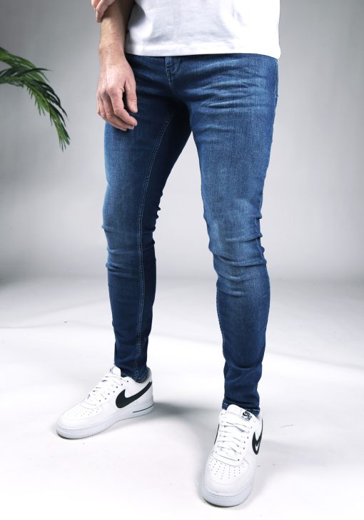 Linker zijkant Purewhite The Jone Jeans Mid Blue heren skinny jeans.