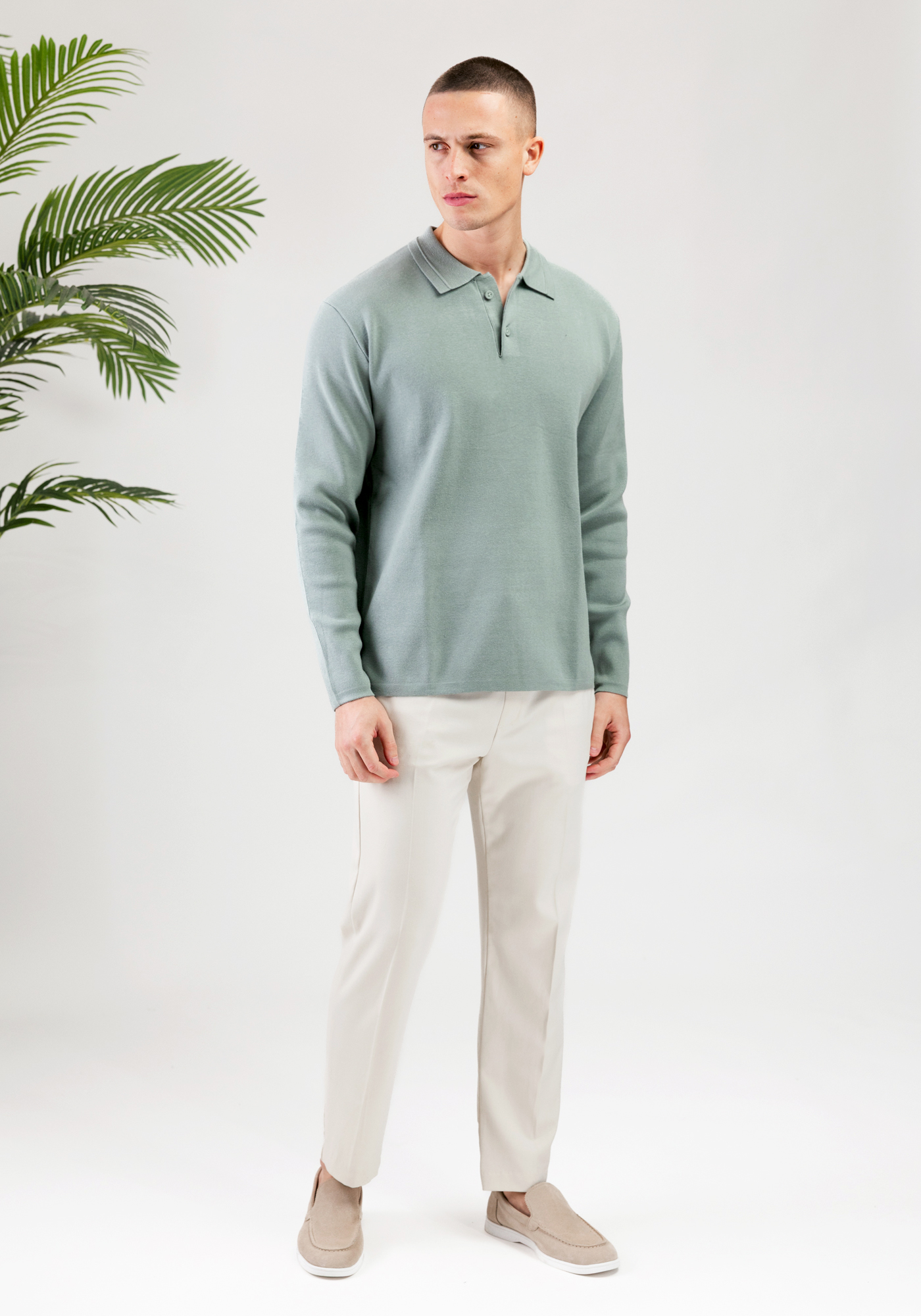 Pure Path heavy knitted polo green 3