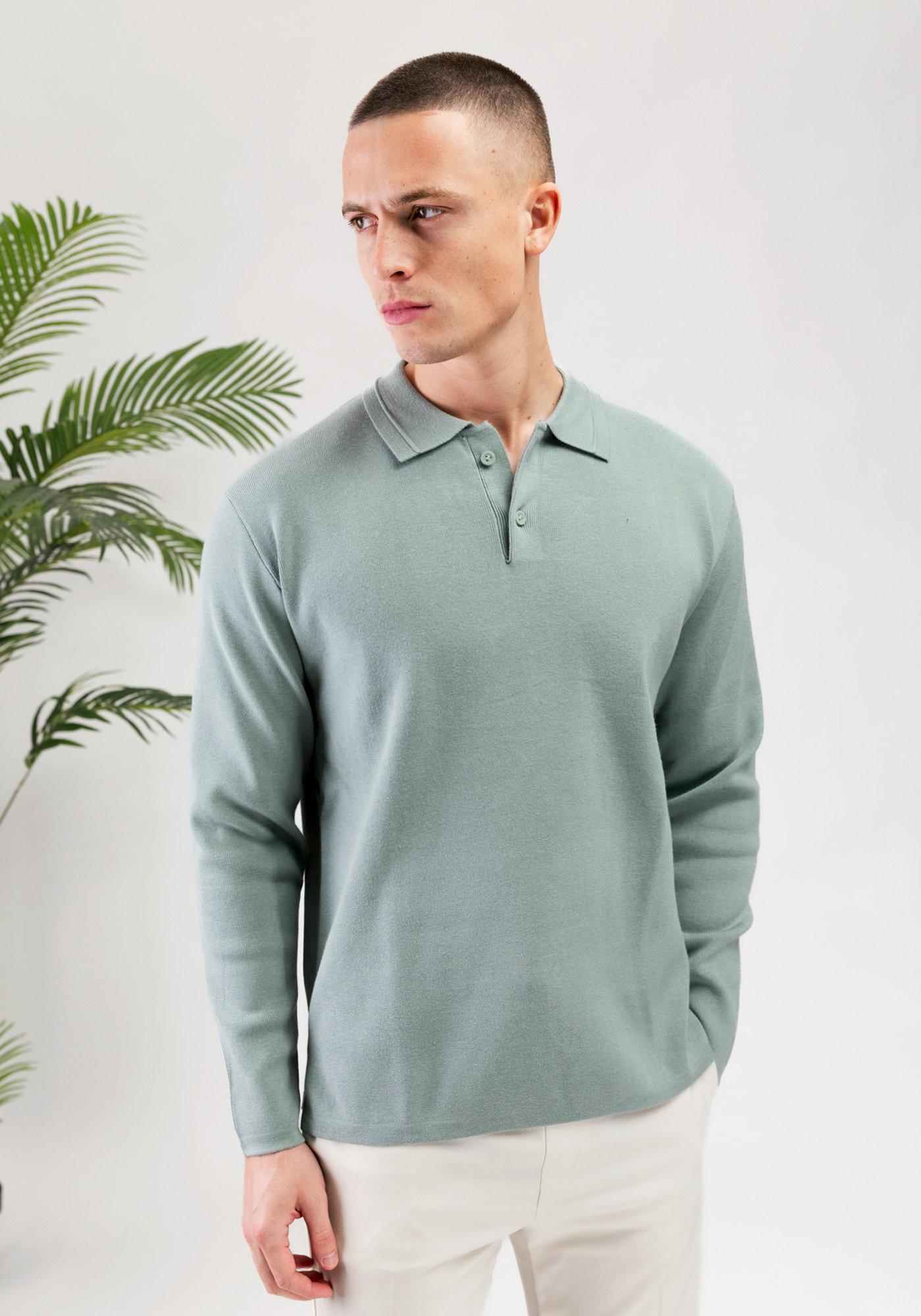 Pure Path heavy knitted polo green 4