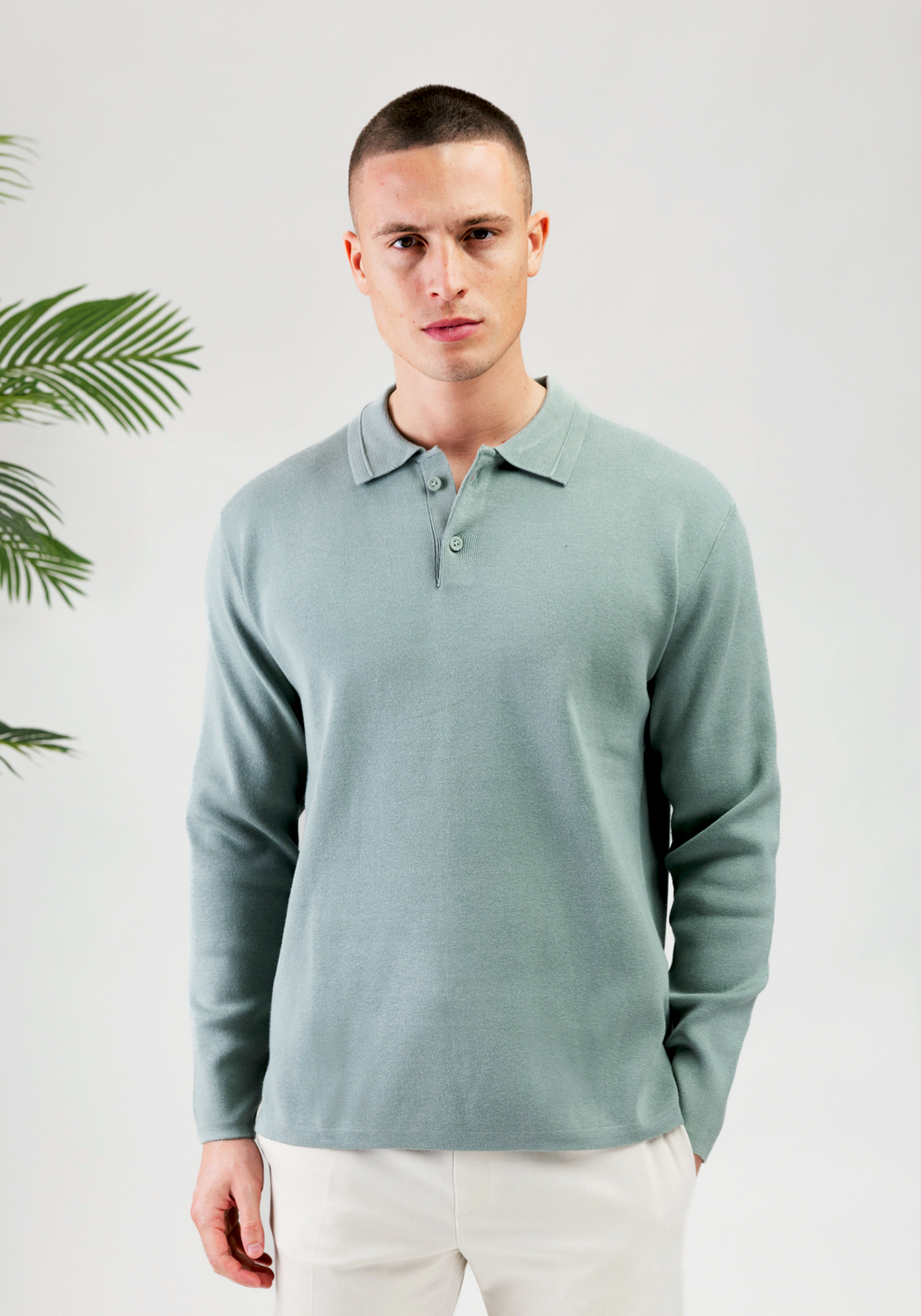 Pure Path heavy knitted polo green 5