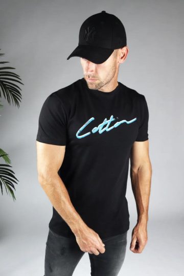 Cotton District COTTON SHADOW SIGNATURE T-SHIRT BLACK/BLUE