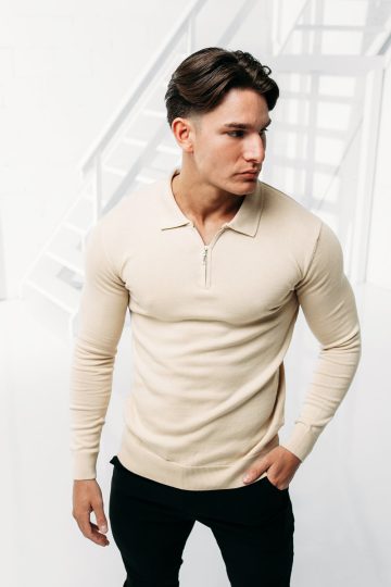 Cotton District LONGSLEEVE POLO BEIGE
