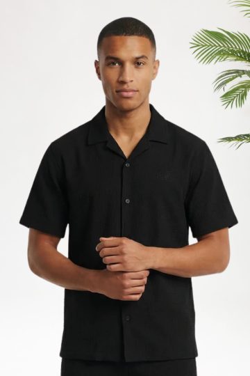 Cotton District MALELIONS EMBLEM SEERSUCKER SHIRT T-Shirts BLACK