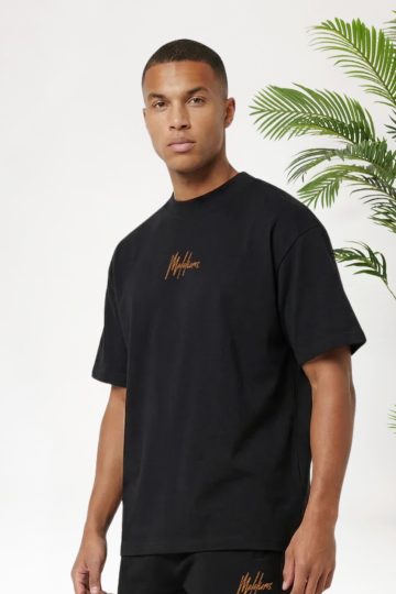 Cotton District MALELIONS OVERSIZED STRIPED SIGNATURE T-SHIRT T-Shirts BLACK
