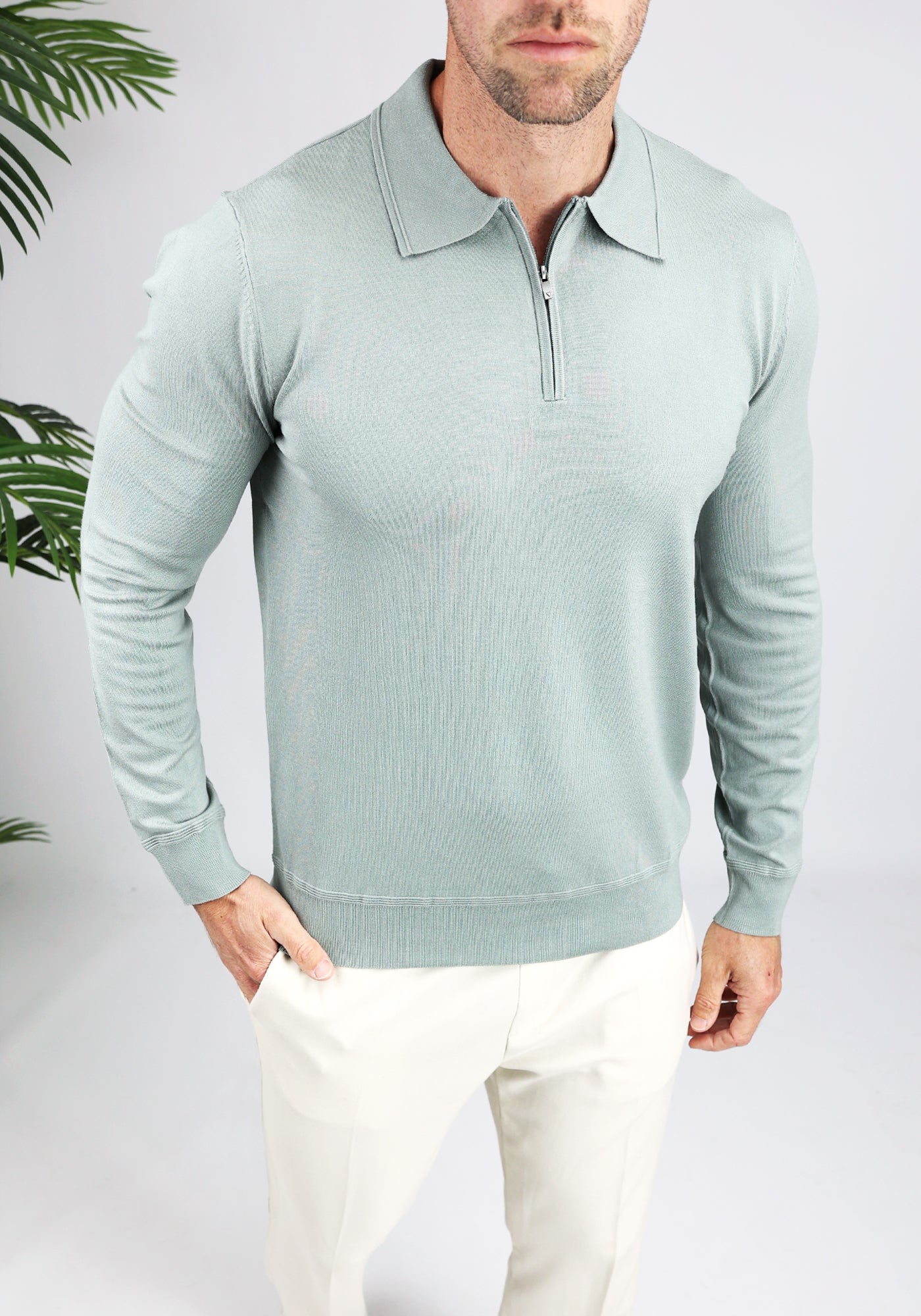 https://cdn.shopify.com/s/files/1/0935/6315/8909/files/PURE_PATH_HALF_ZIP_KNITWEAR_POLO--CD1094-ARMY_GREEN-2.jpg?v=1771524364 Cotton District PURE PATH HALF ZIP KNITWEAR POLO ARMY GREEN