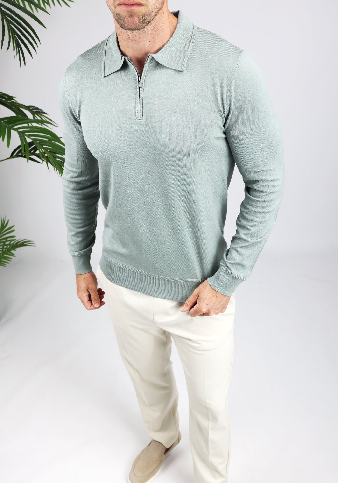 https://cdn.shopify.com/s/files/1/0935/6315/8909/files/PURE_PATH_HALF_ZIP_KNITWEAR_POLO--CD1094-ARMY_GREEN-3.jpg?v=1771524362 Cotton District PURE PATH HALF ZIP KNITWEAR POLO ARMY GREEN